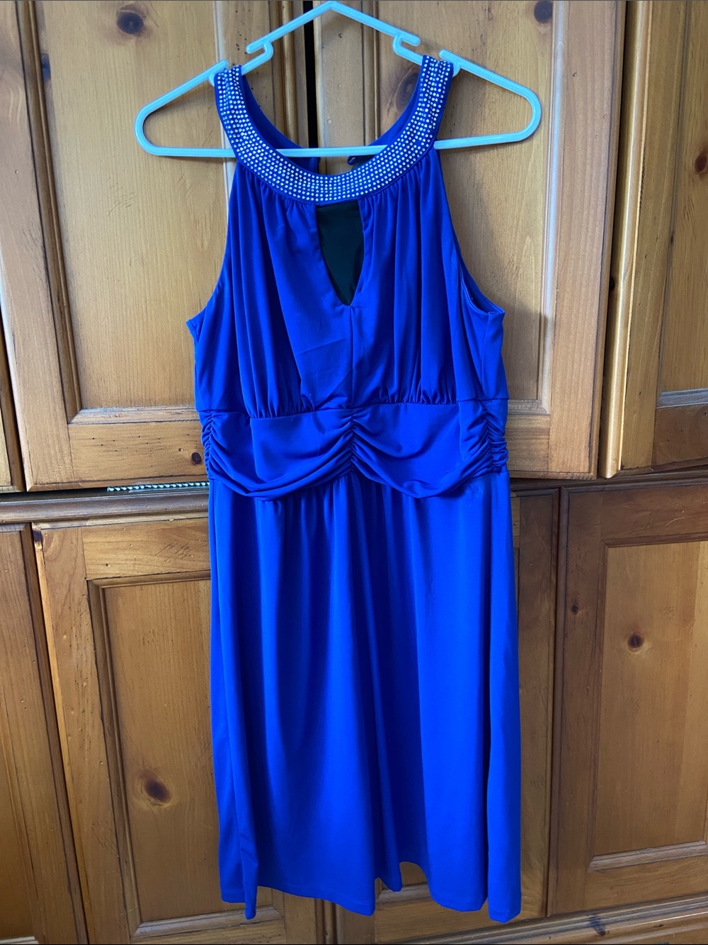 Karina Royal Blue Sleeveless Beaded Neckline Dress